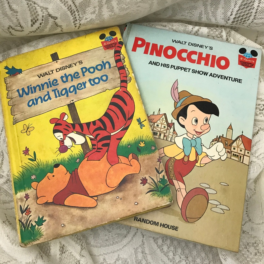 Vintage Children's Books, Two Books, Walt Disney Winnie the Pooh‎ and Pinocchio,